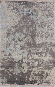 Indian Jaipur Grey Rectangle 6x9 ft Wool and Raised Silk Carpet 145123