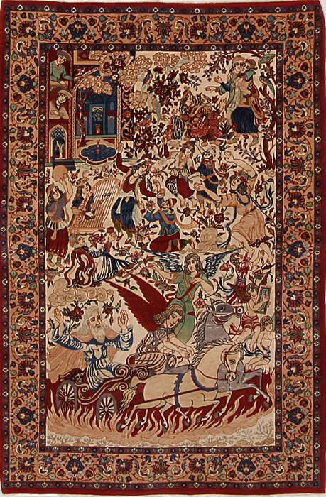 Red Pictorial Isfahan Hand Knotted Persian 2x3 Wool Rug 