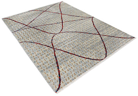 Modern-Contemporary Multicolor Hand Knotted 81 X 103 Area Rug 904-145139 Image 1