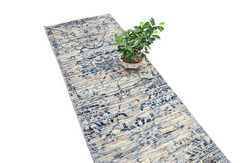 Modern-Contemporary Multicolor Runner Hand Knotted 26 X 101 Area Rug 904-145159 Image 3