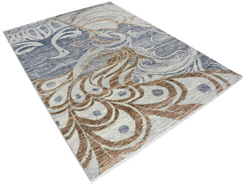 Modern-Contemporary Multicolor Hand Knotted 80 X 106 Area Rug 904-145169 Image 1