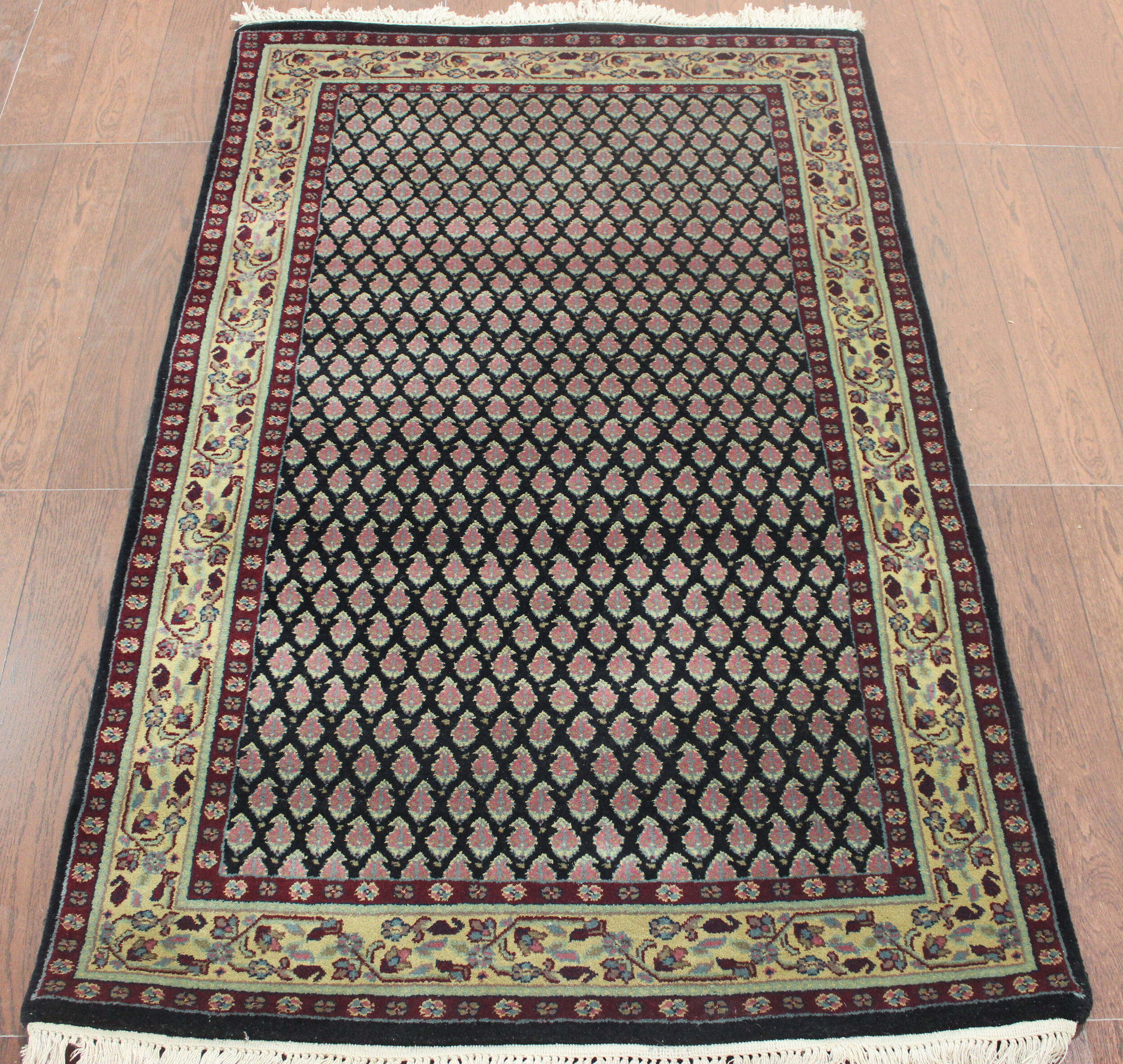 Indian Persian Black Rectangle 3x5 ft Wool Carpet 145192