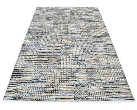 Modern-Contemporary Multicolor Hand Knotted 82 X 102 Area Rug 904-145197 Image 1