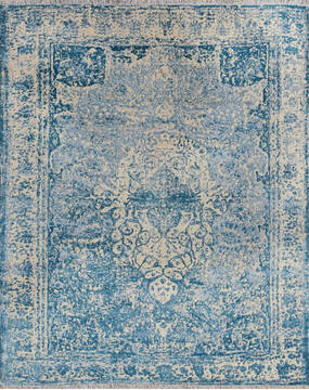 Indian Tibetan Blue Rectangle 8x10 ft Wool and Viscose Carpet 145205