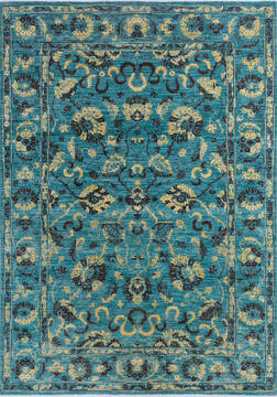 Afghan Chobi Green Rectangle 5x8 ft Wool Carpet 145240