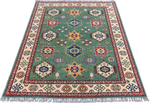 Kazak Green Hand Knotted 410 X 67 Area Rug 700-145245 Image 1