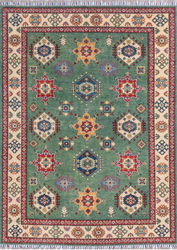 Afghan Kazak Green Rectangle 5x7 ft Wool Carpet 145245