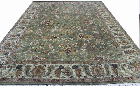 Kashan Green Hand Knotted 90 X 120 Area Rug 902-145252 Image 3