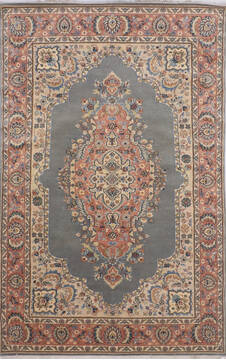 Indian Kashan Blue Rectangle 6x9 ft Wool Carpet 145258