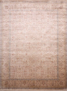 Indian Jaipur White Rectangle 9x12 ft Silk Carpet 145275