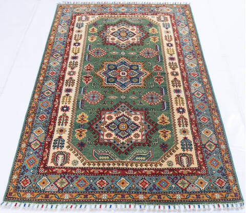 Kazak Green Hand Knotted 40 X 60 Area Rug 700-145300 Image 1