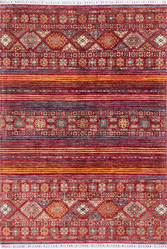 Afghan Chobi Red Rectangle 5x8 ft Wool Carpet 145307