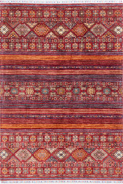 Afghan Chobi Red Rectangle 5x8 ft Wool Carpet 145307