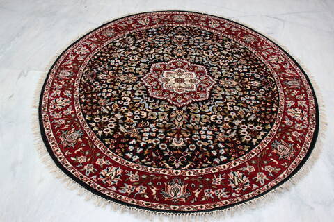 Kashan Black Round Hand Knotted 60 X 60 Area Rug 905-145311 Image 5