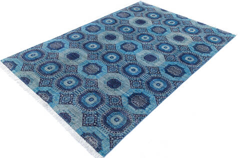 Chobi Blue Hand Knotted 60 X 90 Area Rug 700-145328 Image 2