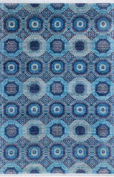 Chobi Blue Hand Knotted 6'0" X 9'0"  Area Rug 700-145328