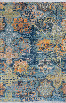 Afghan Modern Blue Rectangle 6x9 ft Wool and Silk Carpet 145346