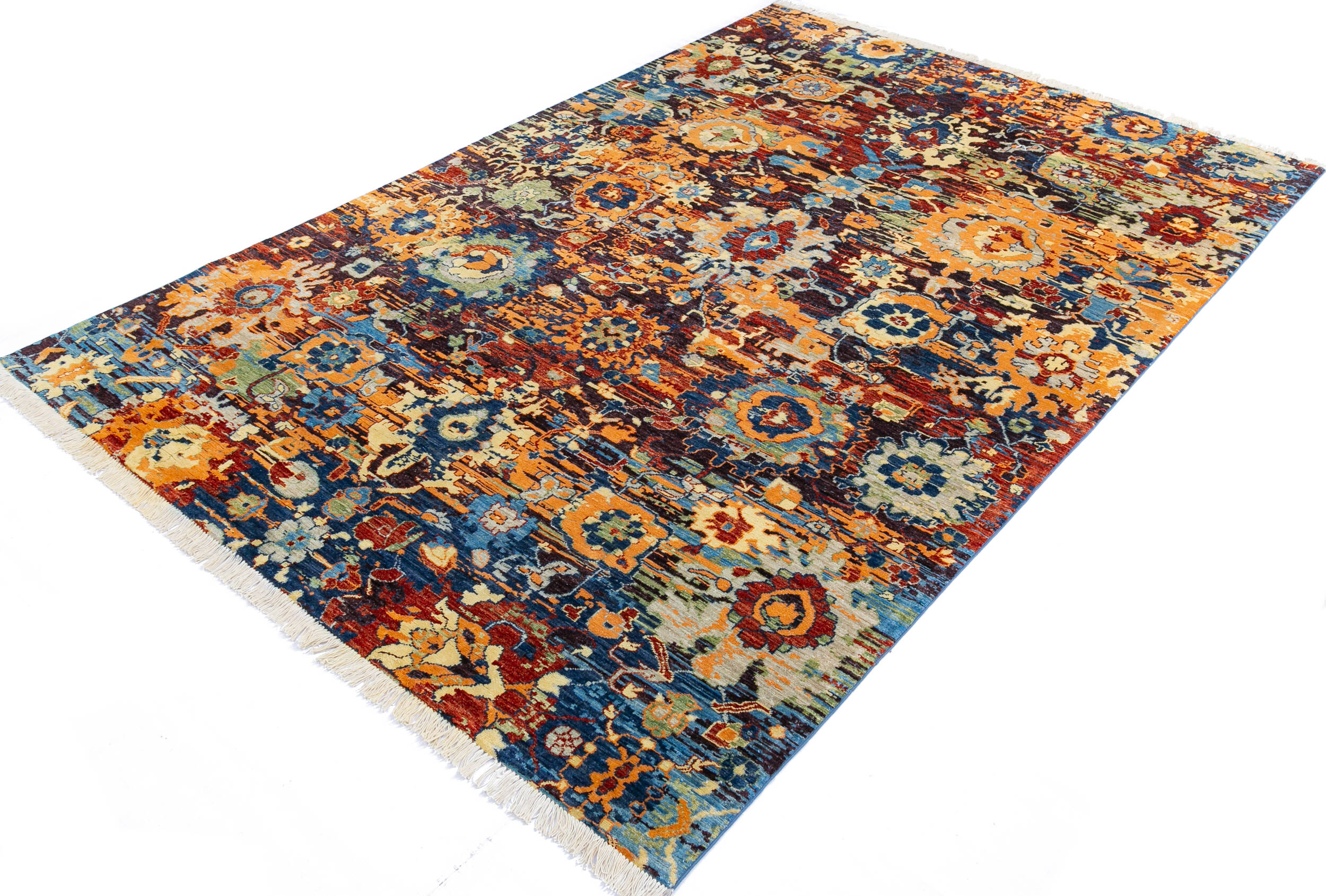 Afghan Modern Orange Rectangle 7x10 ft Wool and Silk Carpet 145347