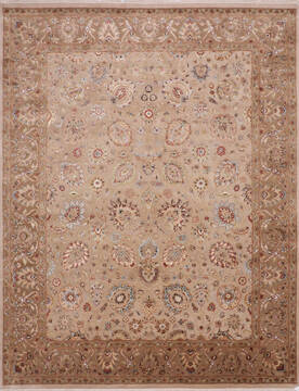 Indian Jaipur Beige Rectangle 8x10 ft Wool and Raised Silk Carpet 145353