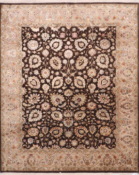 Indian Jaipur Brown Rectangle 8x10 ft Wool and Raised Silk Carpet 145354
