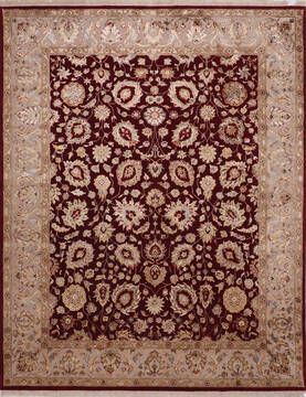 Indian Jaipur Red Rectangle 8x10 ft Wool and Raised Silk Carpet 145356