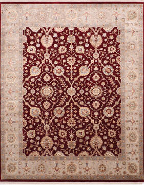 Indian Jaipur Red Rectangle 8x10 ft Wool and Raised Silk Carpet 145364