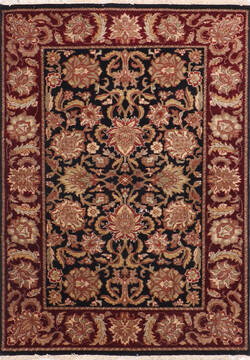Indian Jaipur Black Rectangle 4x6 ft Wool Carpet 145368