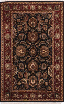 Indian Jaipur Black Rectangle 4x6 ft Wool Carpet 145369