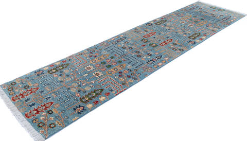 Chobi Blue Runner Hand Knotted 25 X 97 Area Rug 700-145388 Image 2