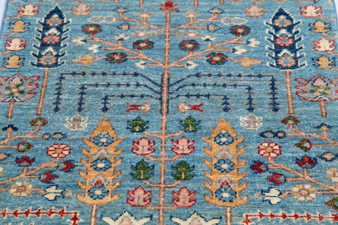 Chobi Blue Runner Hand Knotted 25 X 97 Area Rug 700-145388 Image 3