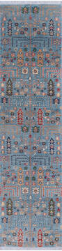 Chobi Blue Runner Hand Knotted 2'5" X 9'7"  Area Rug 700-145388