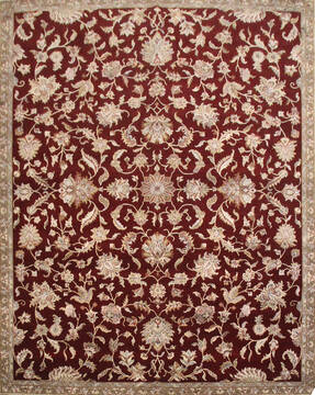 Indian Jaipur Red Rectangle 12x15 ft Wool and Raised Silk Carpet 145425