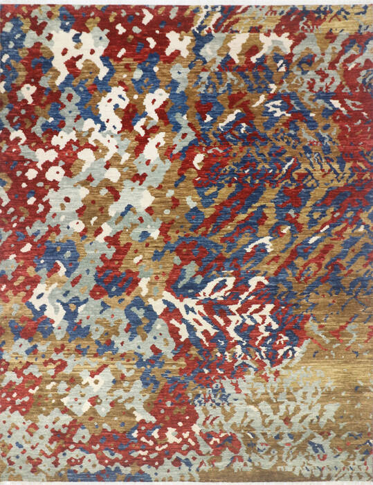 Modern-Contemporary Multicolor Hand Knotted 90 X 119 Area Rug 904-145446 Image 0
