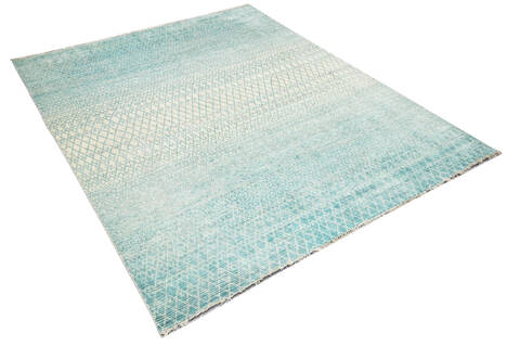 Modern-Contemporary Blue Hand Knotted 79 X 99 Area Rug 904-145452 Image 1