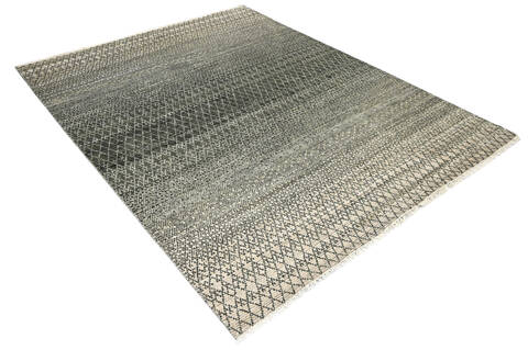 Modern-Contemporary Green Hand Knotted 83 X 107 Area Rug 904-145457 Image 1