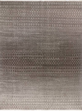 Indian Modern-Contemporary Brown Rectangle 9x12 ft Wool and Cotton Carpet 145458