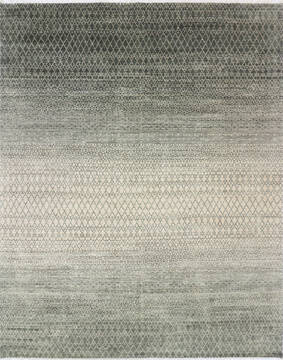 Modern-Contemporary Green Hand Knotted 9'2" X 12'6"  Area Rug 904-145461