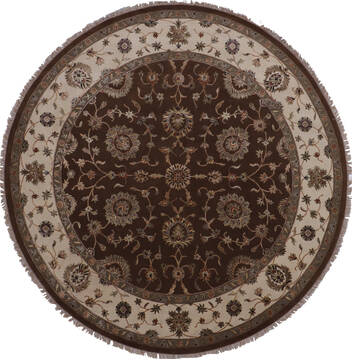 Indian Jaipur Brown Round 9 ft and Larger Wool and Raised Silk Carpet 145482