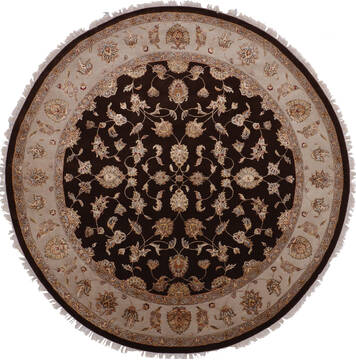 Indian Jaipur Brown Round 9 ft and Larger Wool and Raised Silk Carpet 145485