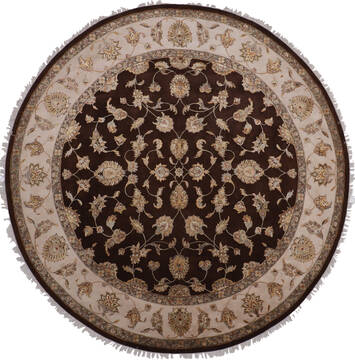 Indian Jaipur Brown Round 9 ft and Larger Wool and Raised Silk Carpet 145486