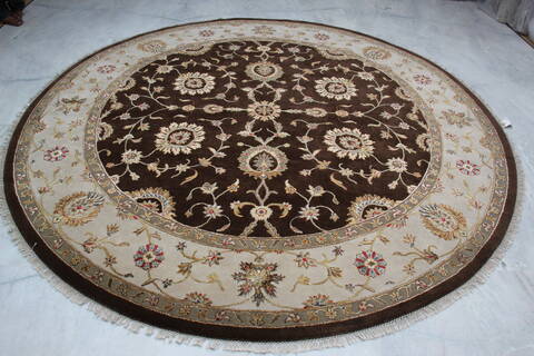 Jaipur Brown Round Hand Knotted 90 X 92 Area Rug 905-145487 Image 1