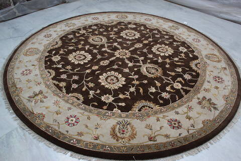 Jaipur Brown Round Hand Knotted 90 X 92 Area Rug 905-145487 Image 2