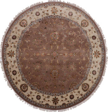 Indian Jaipur Beige Round 9 ft and Larger Wool and Raised Silk Carpet 145488
