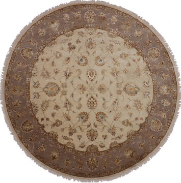 Indian Jaipur White Round 9 ft and Larger Wool and Raised Silk Carpet 145491