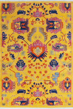 Afghan Chobi Yellow Rectangle 5x7 ft Wool Carpet 145509