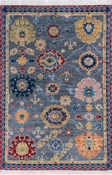 Afghan Chobi Grey Rectangle 4x6 ft Wool Carpet 145517