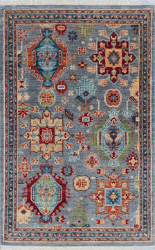 Afghan Chobi Grey Rectangle 4x6 ft Wool Carpet 145518