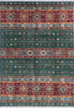 Afghan Chobi Green Rectangle 5x8 ft Wool Carpet 145578