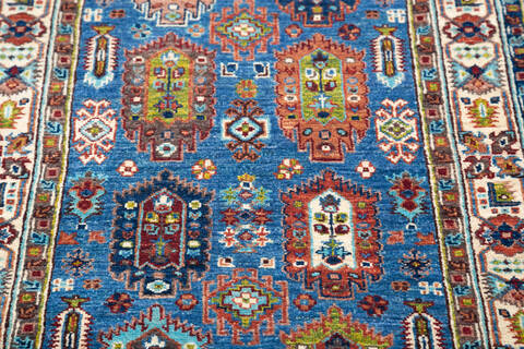 Chobi Blue Runner Hand Knotted 27 X 910 Area Rug 700-145586 Image 3