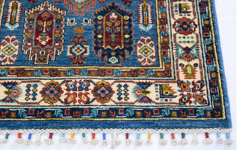 Chobi Blue Runner Hand Knotted 27 X 910 Area Rug 700-145586 Image 4